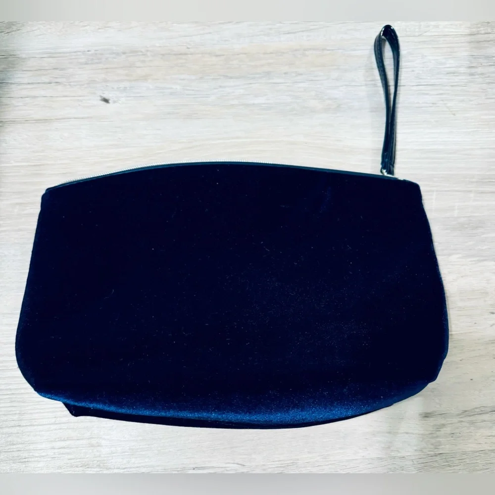 Lancome Paris Women's Blue Velvet Zip Up Cosmetic Bag 10”x 7
